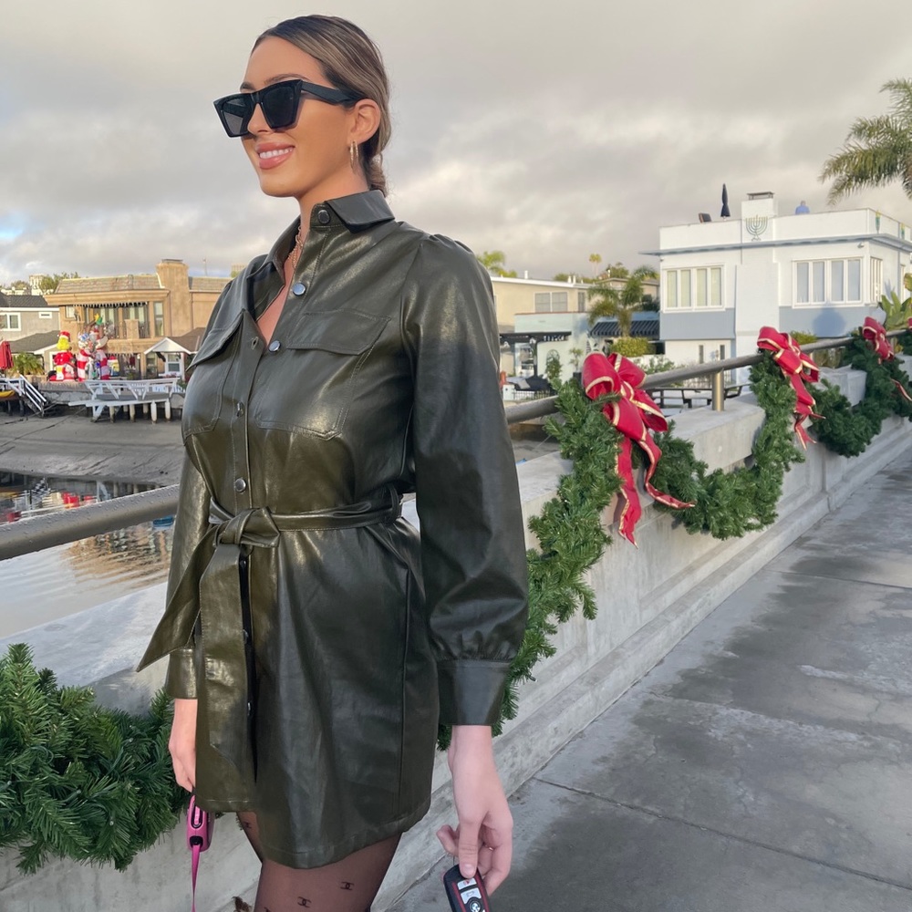Green leather dress